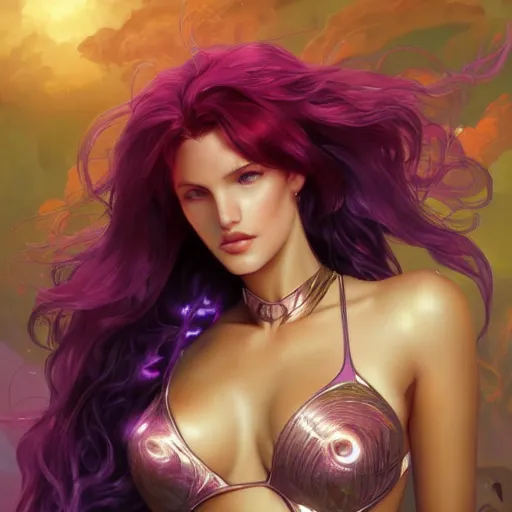 Image similar to ultra realistic illustration, bella thorne as starfire anime, intricate, elegant, highly detailed, digital painting, artstation, concept art, smooth, sharp focus, illustration, art by artgerm and greg rutkowski and alphonse mucha and wlop