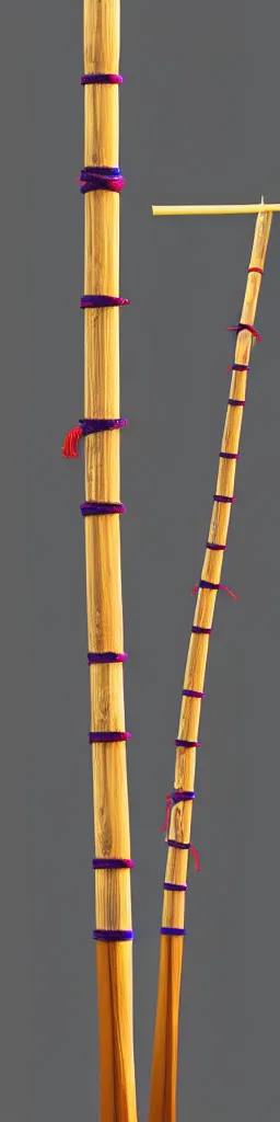 Image similar to single wooden long straight thin ninja fighting staff with oriental ornaments, weapon, highlight, vertical, centred, highly symmetric, sci - fi, fantasy, japan, dnd, close shot, bright uniform background, directional lighting, digital art, hyperrealism, award winning, 8 k