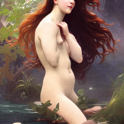 Prompt: beautiful mermaid sticking her head above the water, intricate, art by artgerm and greg rutkowski and alphonse mucha and william - adolphe bouguereau, high detailed, 4 k,