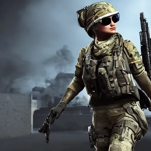 Image similar to Ariana Grande in Call of Duty, 4k