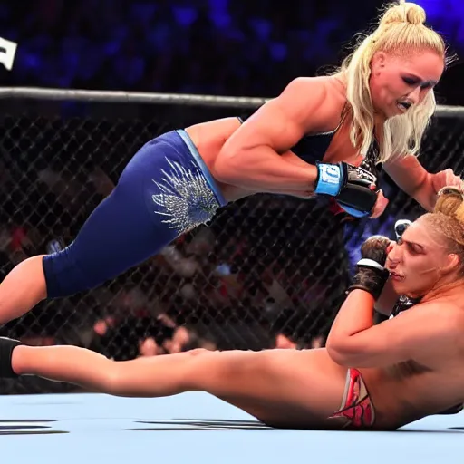 Prompt: charlotte flair beating up ronda rousey
