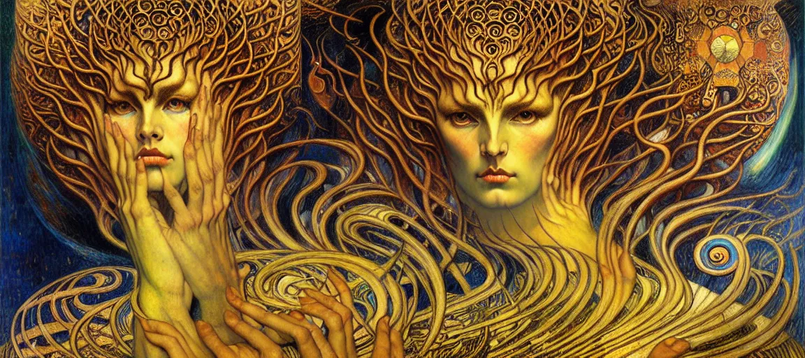 Image similar to Divine Chaos Engine by Karol Bak, Jean Delville, William Blake, Gustav Klimt, and Vincent Van Gogh, symbolist, visionary