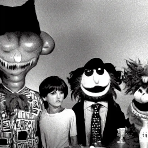 Prompt: spooky episode of seasme street, found footage, 1 9 8 0 s photo, spooky photo, eerie