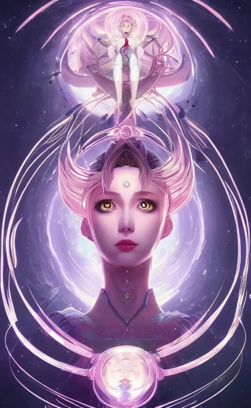 Image similar to symmetry!! portrait of sailor moon! alien in the style of horizon zero dawn, machine face, intricate, elegant, highly detailed, digital painting, artstation, concept art, smooth, sharp focus, illustration, art by artgerm and greg rutkowski and alphonse mucha, 8 k