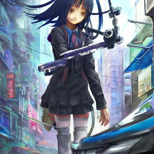 Image similar to dynamic composition, motion, ultra-detailed, incredibly detailed, a lot of details, amazing fine details and brush strokes, colorful and grayish palette, smooth, HD semirealistic anime CG concept art digital painting, watercolor oil painting of Clean and detailed post-cyberpunk sci-fi close-up schoolgirl in asian city in style of cytus and deemo, blue flame, relaxing, calm and mysterious vibes,, by a Chinese artist at ArtStation, by Huang Guangjian, Fenghua Zhong, Ruan Jia, Xin Jin and Wei Chang. Realistic artwork of a Chinese videogame, gradients, gentle an harmonic grayish colors. set in half-life 2, Matrix, GITS, Blade Runner, Neotokyo Source, Syndicate(2012), dynamic composition, beautiful with eerie vibes, very inspirational, very stylish, with gradients, surrealistic, dystopia, postapocalyptic vibes, depth of field, mist, rich cinematic atmosphere, perfect digital art, mystical journey in strange world