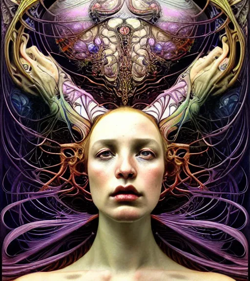 Image similar to detailed realistic beautiful young groovypunk queen of andromeda galaxy in full regal attire. face portrait. art nouveau, symbolist, visionary, baroque, giant fractal details. horizontal symmetry by zdzisław beksinski, iris van herpen, raymond swanland and alphonse mucha. highly detailed, hyper - real, beautiful