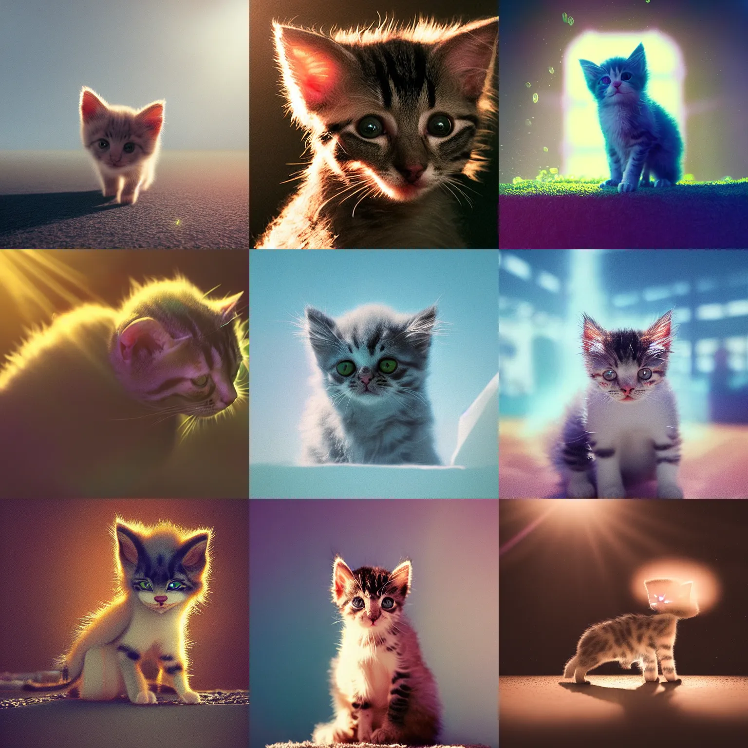 Prompt: extremely fuzzy kitten against sunlight, created by Mike Winkelmann