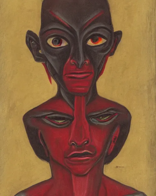 Image similar to ancient nilotic androgynous vampire with demonic eyes, portrait