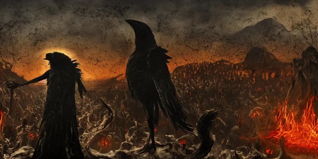 Image similar to biden in dante's inferno painting, crows, crosses, dark beauty, rotten gold, perfect faces, extremely detailed, cinema 4 d, unreal engine.