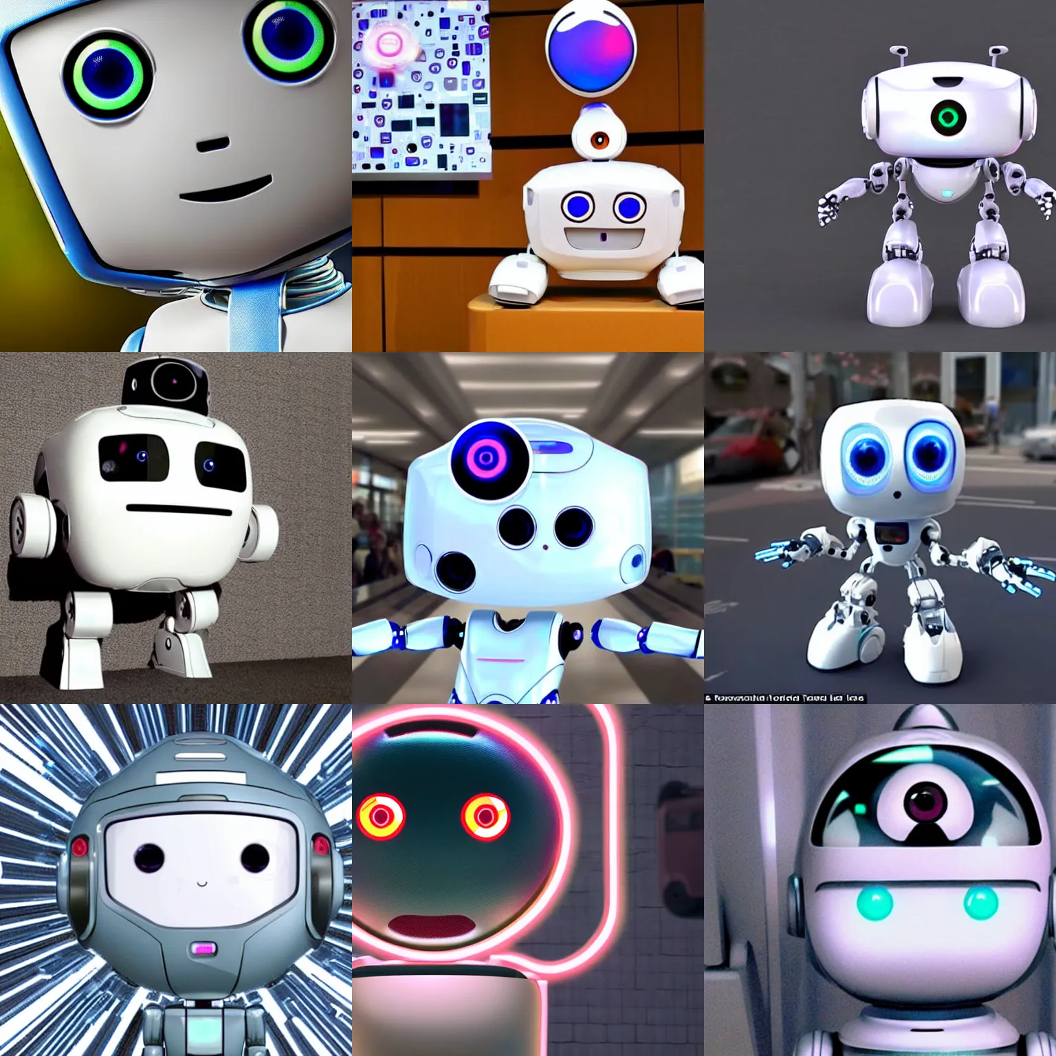 Prompt: sd: cute friendly robot looks into the camera with huge adorable eyes>Robot reacts to becoming sentient