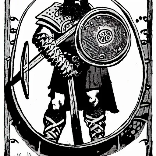 Image similar to viking holding a shield by mike mignola