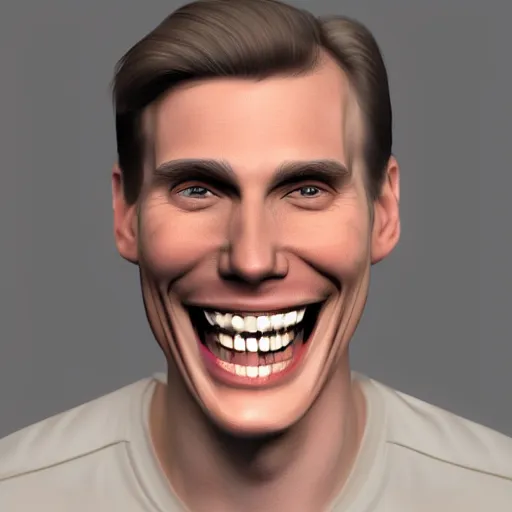 Prompt: jerma 9 8 5 with a grossly exaggerated smile, many teeth, photorealistic 4 k