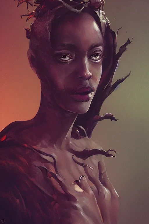 Image similar to Warlock art by Tony Diterlizzi, by Wangechi Mutu, by WLOP, Illustration, DSLR, Warm Color Palette, 3D, Super-Resolution, Moody Lighting , Trending on artstation, artstationHD, artstationHQ, 4k, 8k