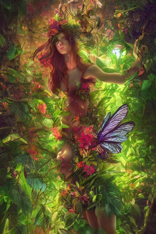 Prompt: book cover | plant fairy | digital painting | vivid colors | cinematic atmosphere | hyper detailed | yutaka kagaya