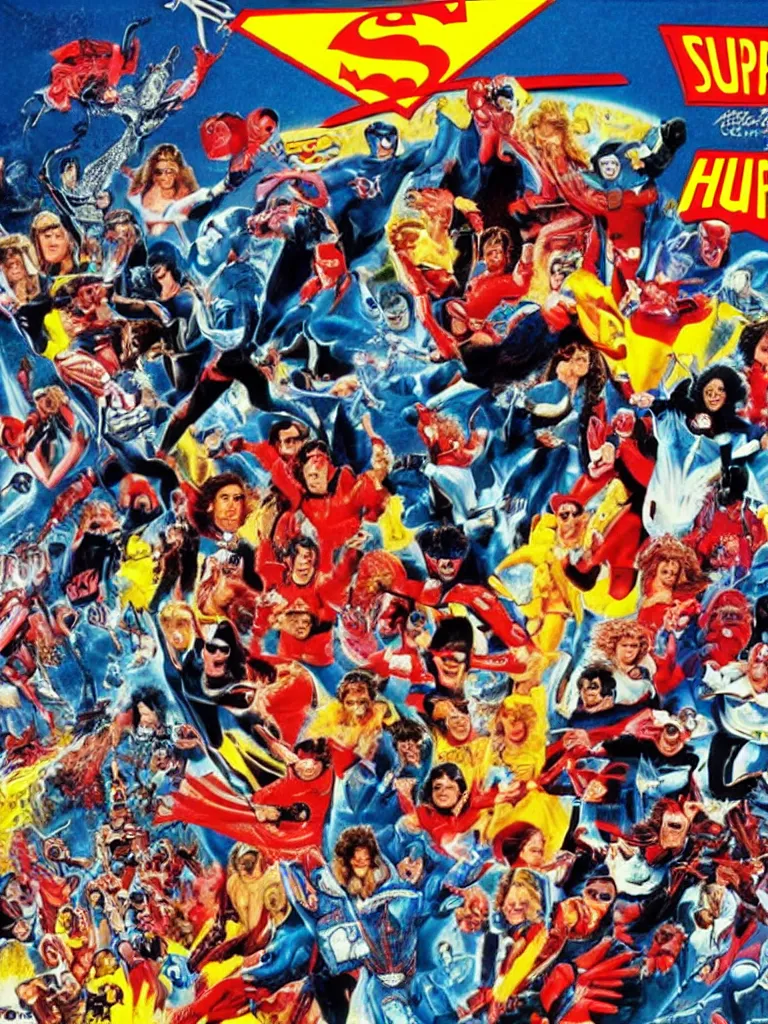 Image similar to 8 0 ´ s super hero movie poster