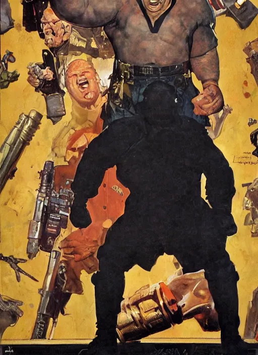 Image similar to full body and head portrait of brock lesnar as a mutant villain wearing a trench coat, painted by norman rockwell and phil hale and greg staples and tom lovell and frank schoonover and jack kirby