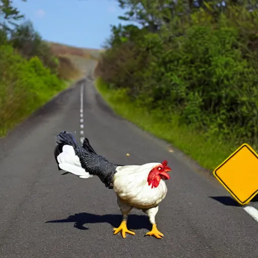 Prompt: chicken crossing the road