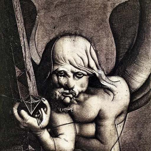 Image similar to devil by leonardo davinci and mc escher