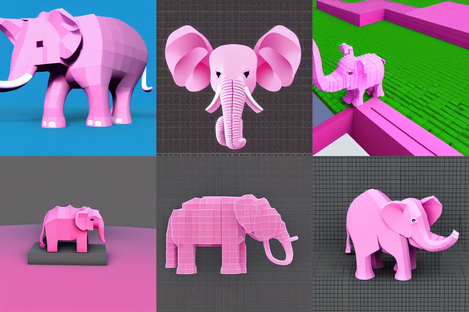 Prompt: 3d logo of voxel pink elephant