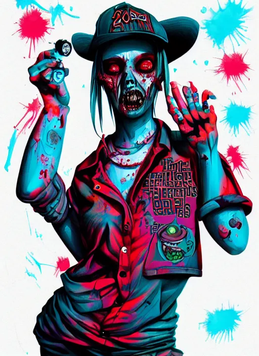 Image similar to zombie full body female modeling hiphop streetwear drip, tristan eaton, victo ngai, artgerm, rhads, ross draws