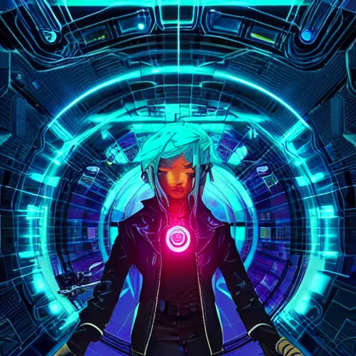 Image similar to a cyberpunk netrunner using a glowing interface, centered in the frame, cyberpunk concept art by Jean Giraud and josan gonzales, digital art, highly detailed, intricate, sci-fi, sharp focus, Trending on Artstation HQ, deviantart, 4K UHD image