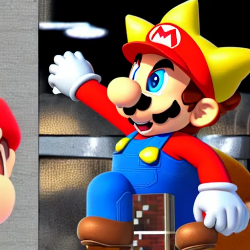 Image similar to super mario meets bowser in the new anime, screenshot