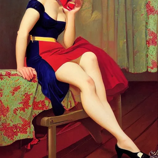 Prompt: woman painting by gil elvgren