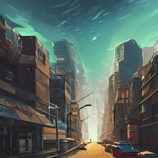 Prompt: street view, ( dystopian ) utopian!!!!!, trending on artstation, fisheye!!! lens