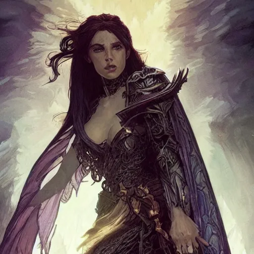 Image similar to An epic fantasy comic book style portrait of a necromancer, castle setting, horror movie lightning, intricate, elegant, highly detailed, digital painting, artstation, concept art, matte, sharp focus, illustration, art by Artgerm and Greg Rutkowski and Alphonse Mucha