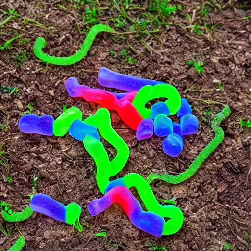 Image similar to corpse grave with neon gummy worms