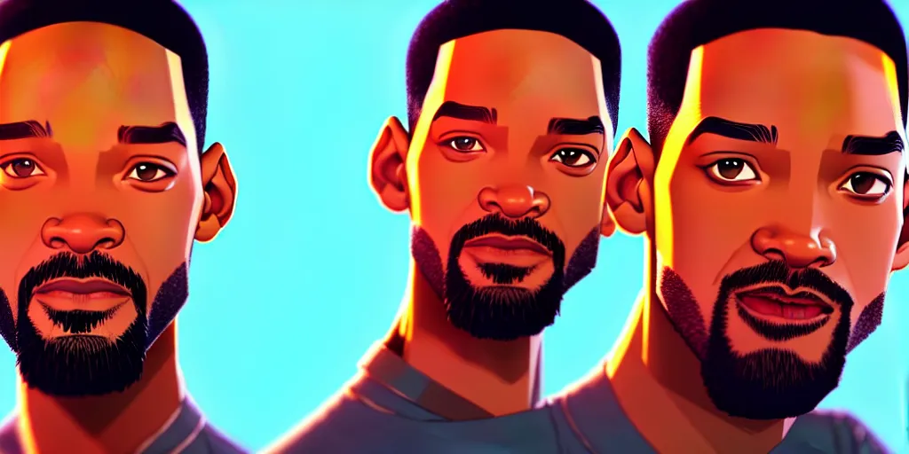 Prompt: low angle portrait of Will Smith, tepainting concept Blizzard pixar maya engine on stylized background splash comics global illumination lighting artstation lois van baarle, ilya kuvshinov, rossdraws