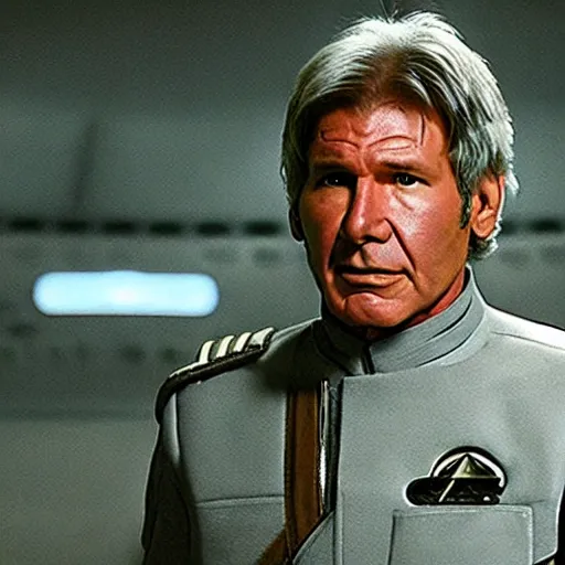 Image similar to A still of Harrison Ford as Commander Adama in Battlestar Galactica (2003)