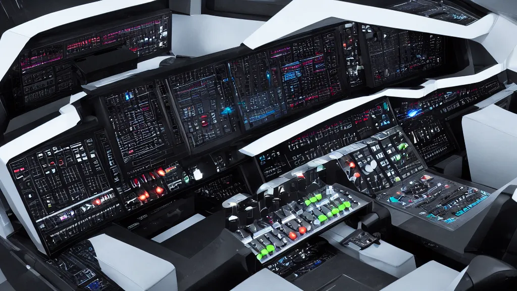 Prompt: korg synthesizer built into a spaceship dashboard, modern sleek design, 4k photograph, 2024 magazine