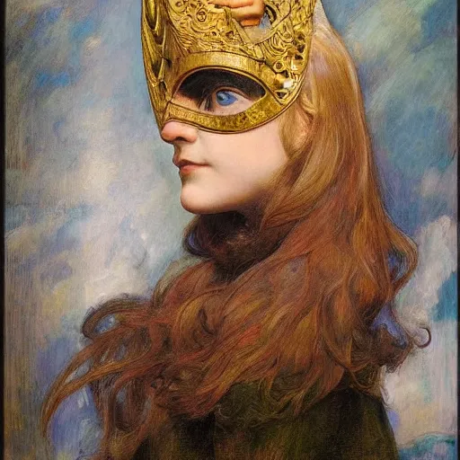 Prompt: a beautiful young clockwork girl wearing a bird mask, by annie swynnerton and diego rivera and elihu vedder, dramatic lighting, elaborate geometric ornament, head and shoulders view, soft cool colors, smooth, sharp focus, extremely detailed, adolf wolfli, donato giancola