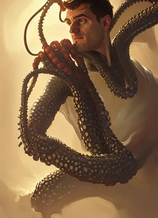 Image similar to Portrait of Doctor Octopus, D&D, fantasy, intricate, elegant, highly detailed, digital painting, artstation, concept art, smooth, sharp focus, illustration, art by artgerm and greg rutkowski and alphonse mucha