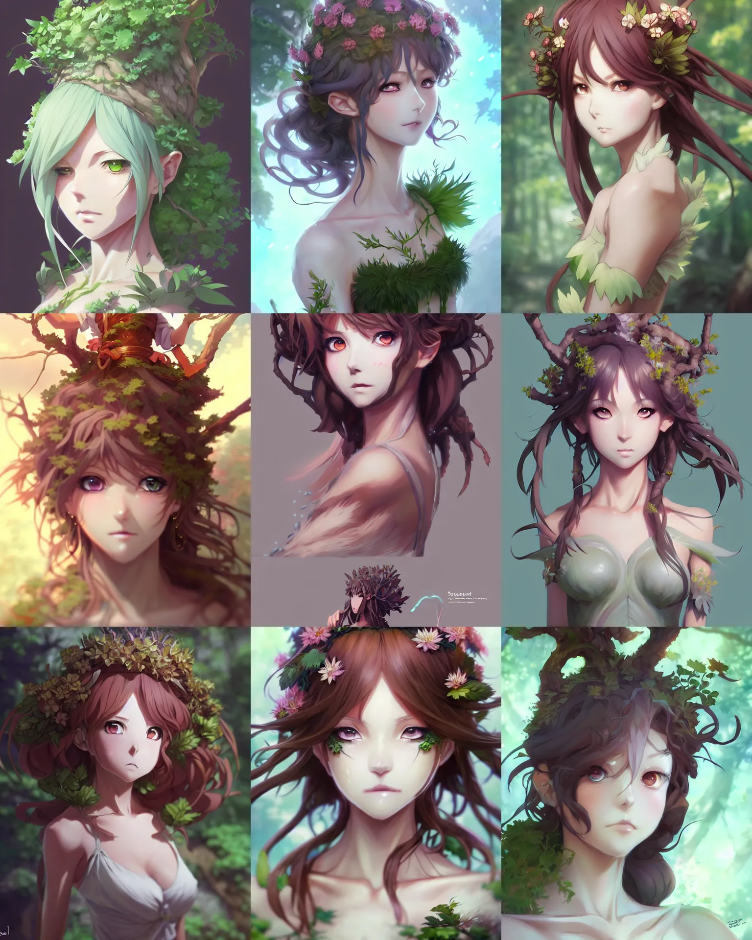 Prompt: character concept art of an anime dryad | | cute - fine - face, pretty face, key visual, realistic shaded perfect face, fine details by stanley artgerm lau, wlop, rossdraws, james jean, andrei riabovitchev, marc simonetti, and sakimichan, tranding on artstation