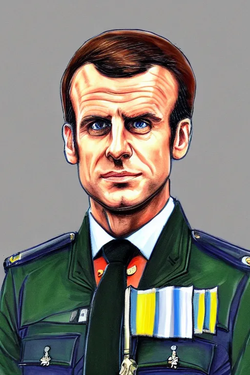 Image similar to emmanuel macron wearing a police officer uniform, highly detailed, digital art, sharp focus, trending on art station