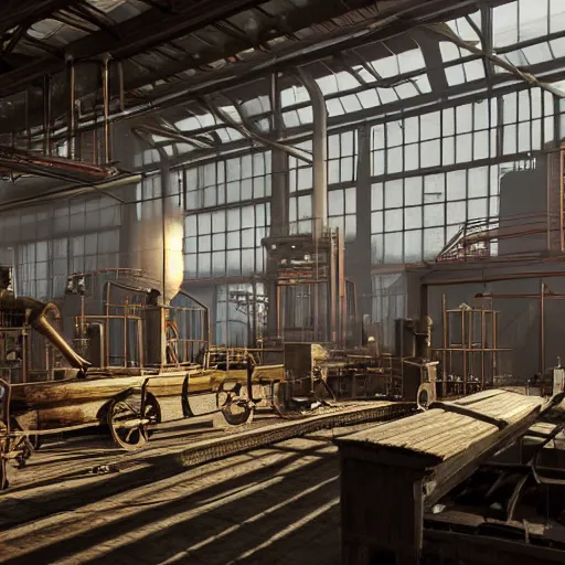 Image similar to factories of the industrial revolution in the great britain, highly detailed, photorealistic shot, bright studio setting, studio lighting, crisp quality and light reflections, unreal engine 5 quality render