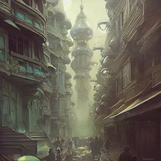 Image similar to It’s dreamy on the streets of Russian panel houses quarters on the Moon city, Norilsk, sci-fi, fantasy, intricate, very very beautiful, elegant, highly detailed composition, digital painting, artstation, concept art, smooth, sharp focus, illustration, art by artgerm and greg rutkowski and alphonse mucha