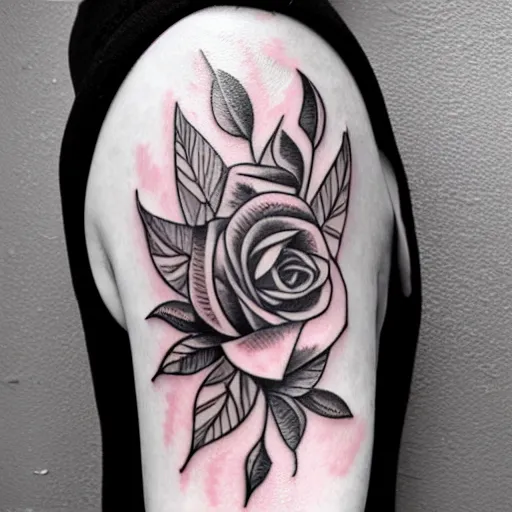 Image similar to stylised tattoo of a female figure holding a rose