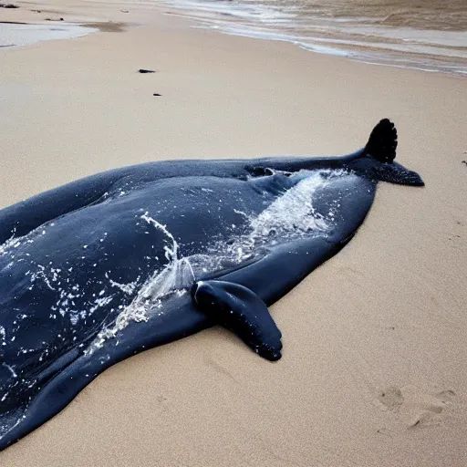 Prompt: whale washed up on a beach