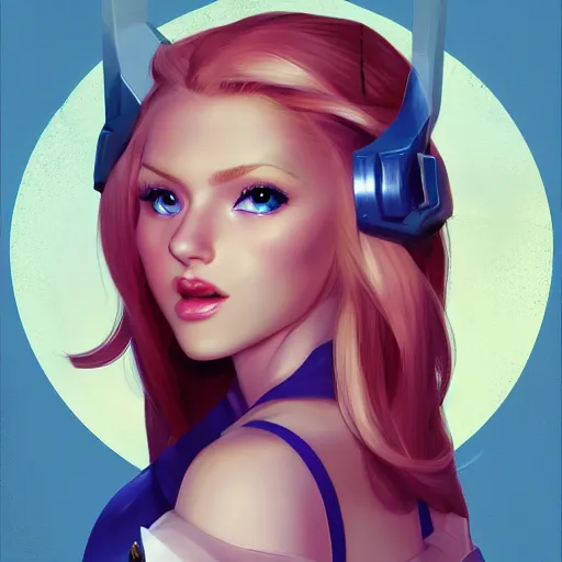 Image similar to portrait of beautiful gamergirl with blond hair and blue eyes, League of Legend illustration by Sam Youn:2, profile picture by Gil Elvgren:2, asymmetrical, Organic Painting, Ambient Occlusion:3, Matte Painting, bold shapes, hard edges, street art, trending on artstation, realistic:2 by Sachin Teng:5