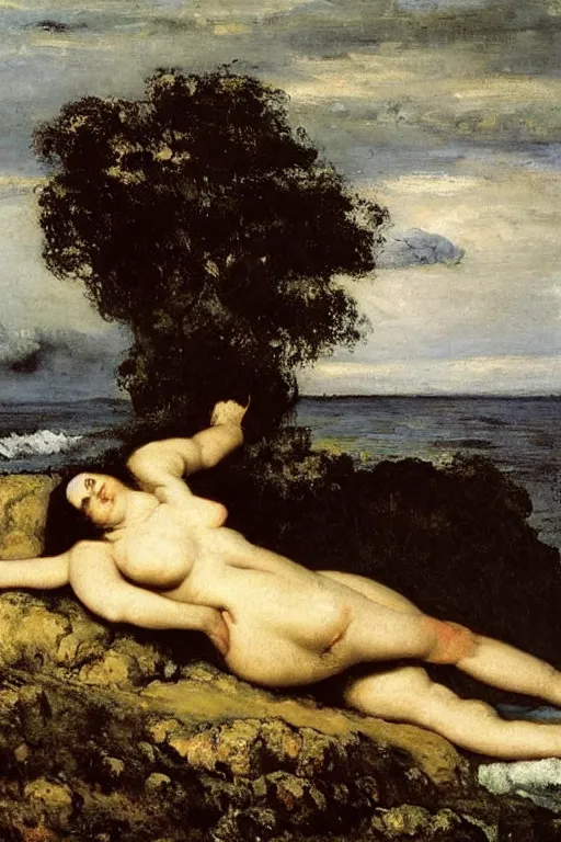 Prompt: the last day of the earth is an oil on canvas painting by gustave courbet, made in 1 8 5 4