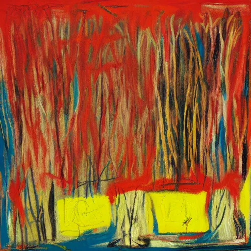 Image similar to autumn fields, painted by basquiat