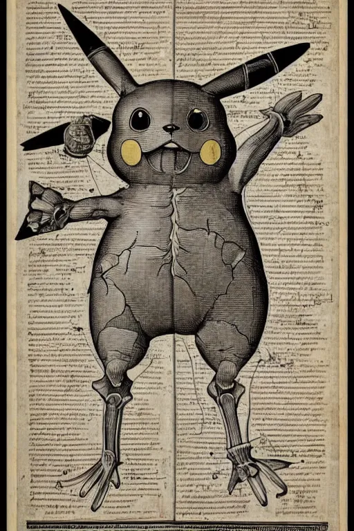 Prompt: 1 7 th century anatomy poster of pikachu, detailed, intricate, elegant, realistic,