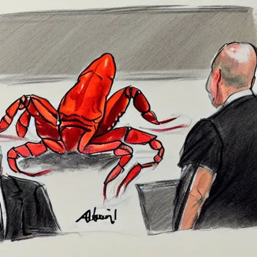 Image similar to alex jones courtroom sketch court trial dancing lobsters