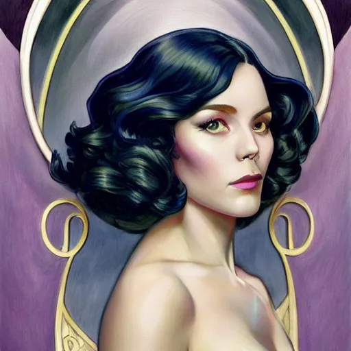 Image similar to a streamline moderne, art nouveau, multi - ethnic and multi - racial portrait in the style of charlie bowater, and in the style of donato giancola, and in the style of charles dulac. clear, expressive, very large eyes. symmetry, centered, ultrasharp focus, dramatic lighting, photorealistic digital painting. an elegant, intricately detailed background.