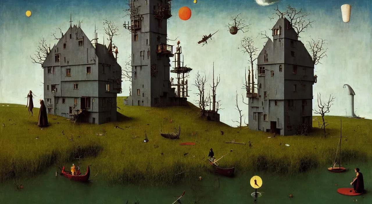 Image similar to single flooded simple!! metal tower, very coherent and colorful high contrast masterpiece by norman rockwell franz sedlacek hieronymus bosch dean ellis simon stalenhag rene magritte gediminas pranckevicius, dark shadows, sunny day, hard lighting