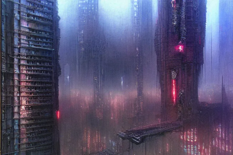 Image similar to cyberpunk future city by luis royo and wayne barlowe, beksinski