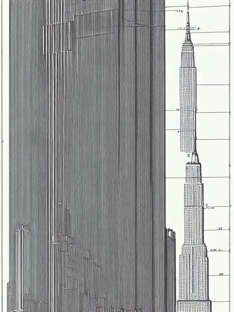 Image similar to Architecture blueprint copy, Empire State Building. Vertical cut. Technical drawing